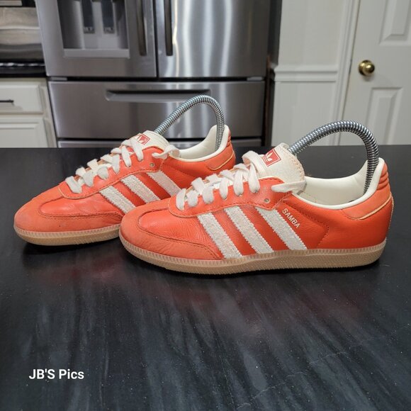 Adidas Samba Women's OG Originals Collegiate Orange & Cream White Gum Sole Shoes - Picture 15 of 16